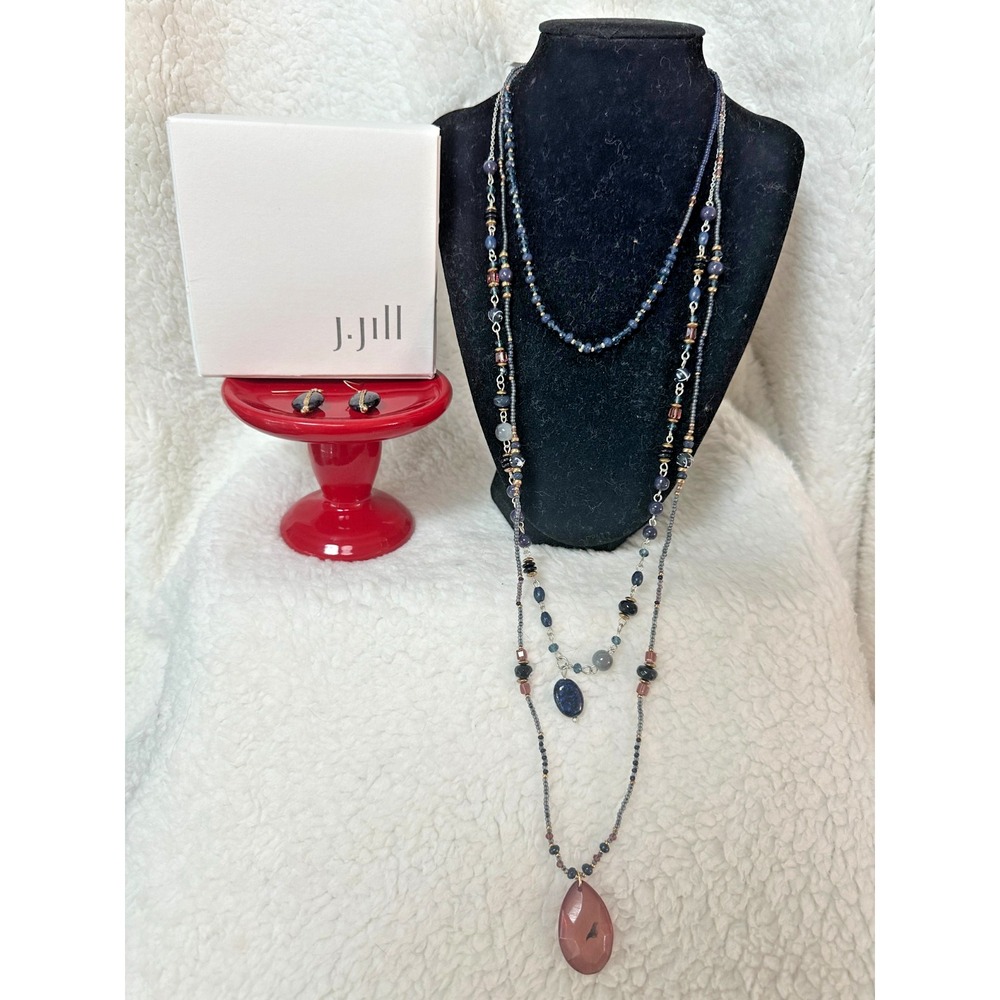 NWT J.Jill Earring & Necklace Set Blue-Purple Faceted Semi Precious Stones